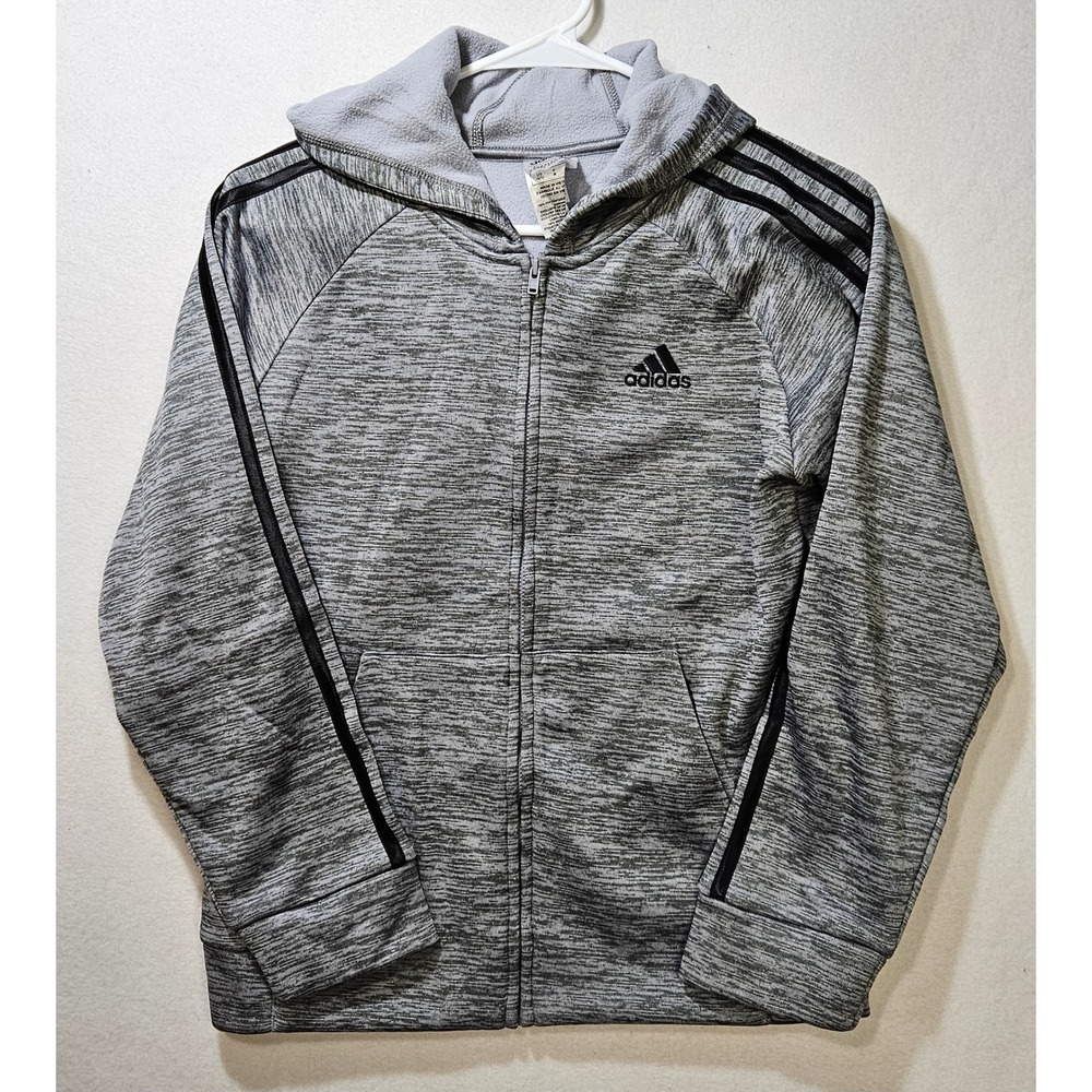 Adidas Boy's Full Zip Hooded Jacket w/Pockets, Gray/Black, AP5539, Size MD, NEW